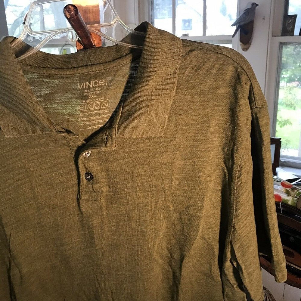 Vince Mens Polo Shirt XXL Peru Olive Green Cotton